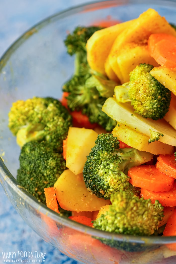 Colorful vegetables in the glass bowl