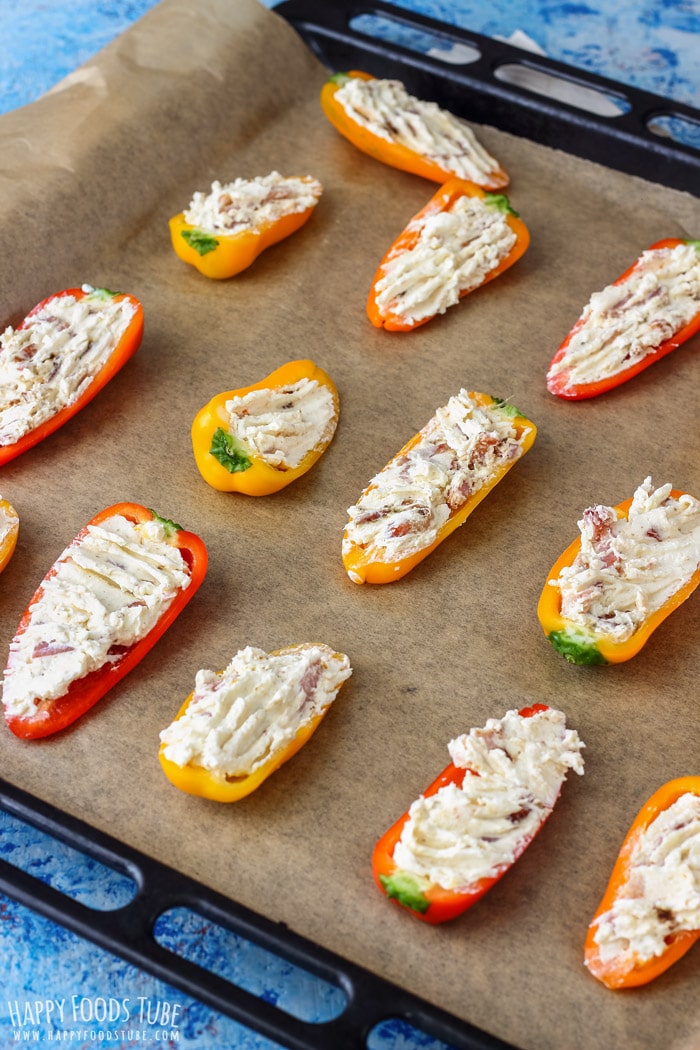 Stuffed Sweet Pepper Poppers on the baking tray