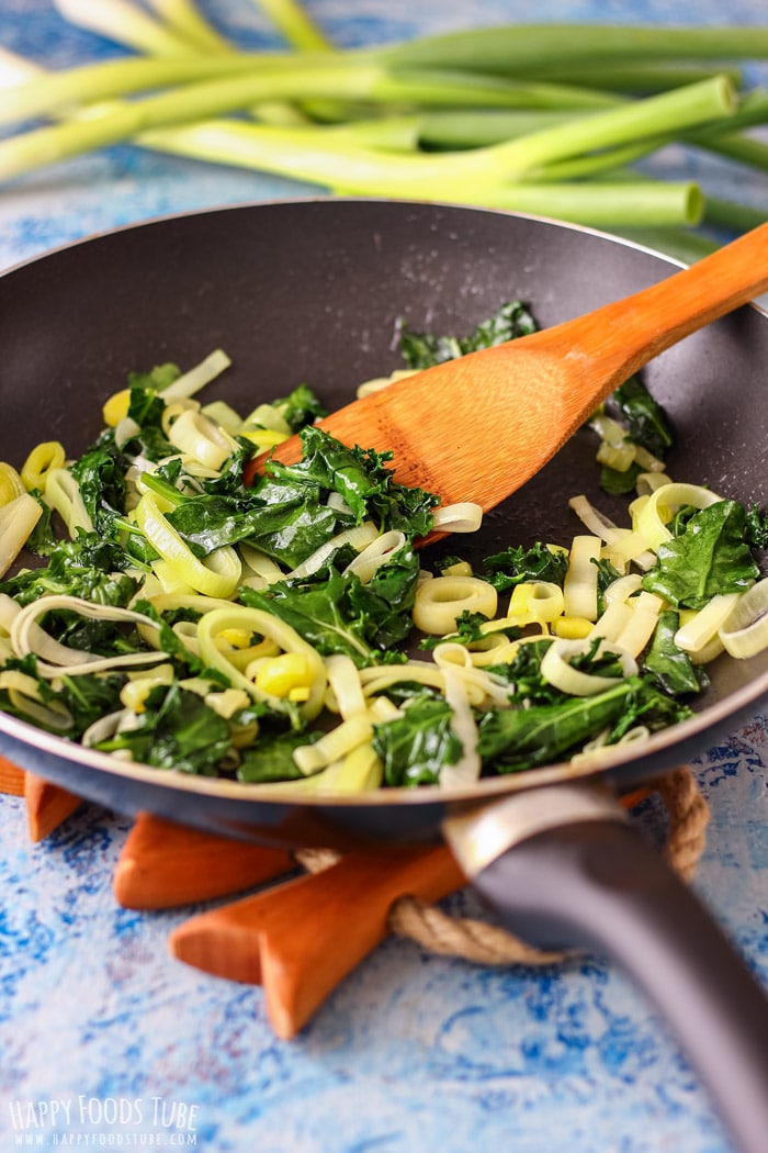 Cooking kale for Creamy Irish Colcannon