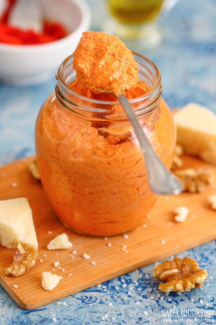 Spoon with Roasted Red Pepper Pesto