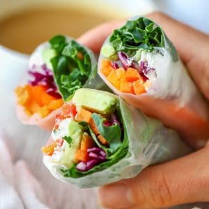 Homemade Vegetarian Fresh Spring Rolls with Peanut Sauce