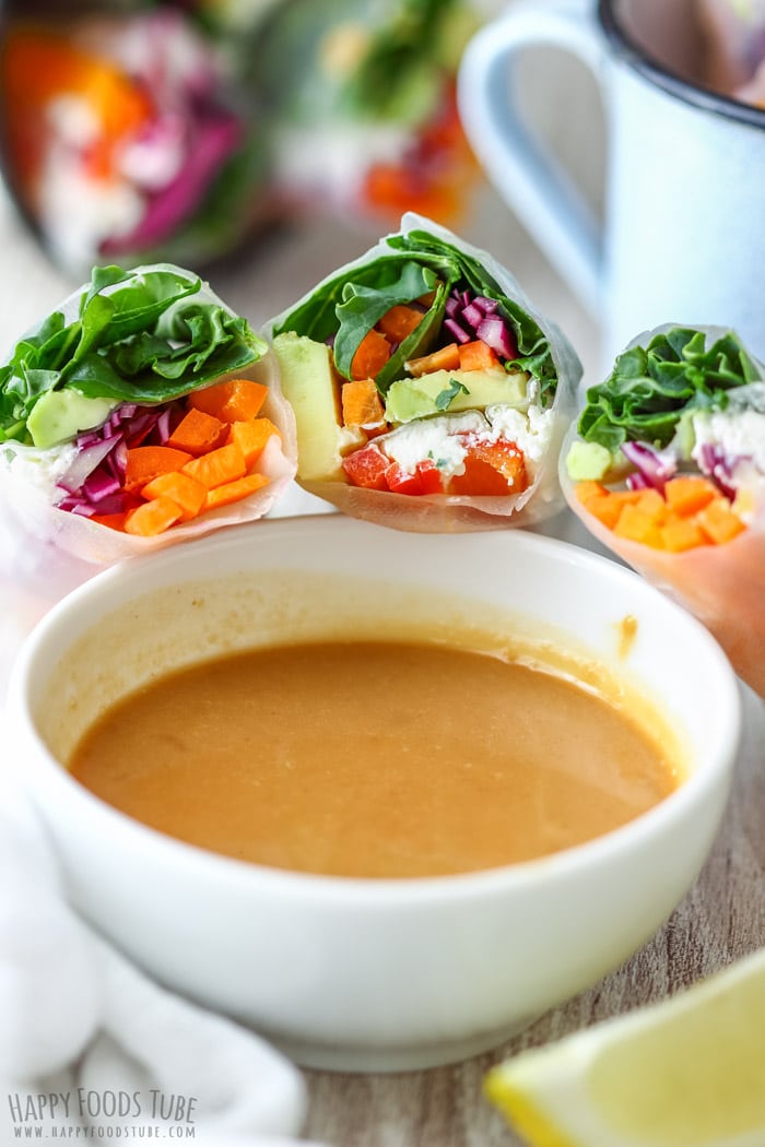 Asian appetizers Vegetarian Fresh Spring Rolls with Peanut Sauce