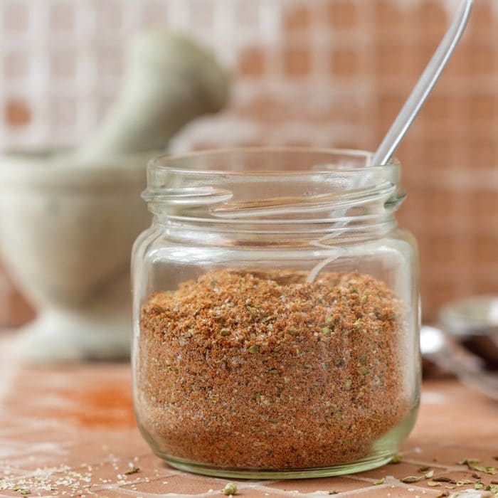 Homemade Fajita Seasoning Mix in the small jar