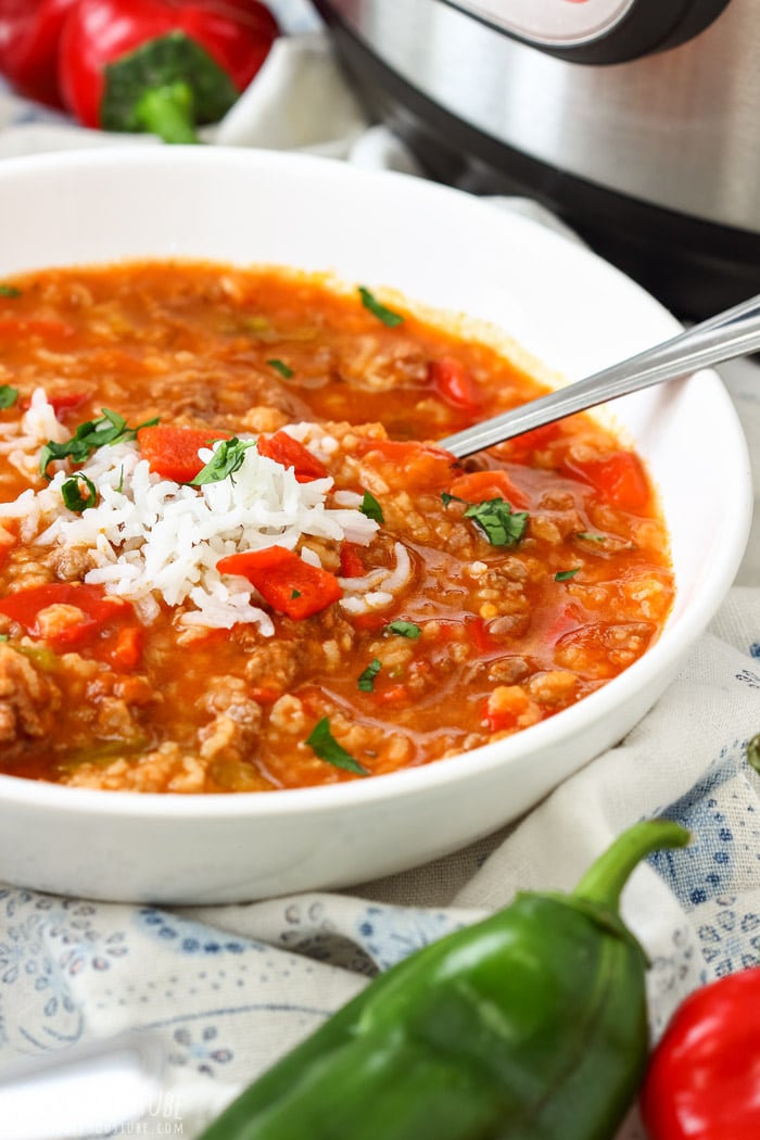 Instant Pot Stuffed Pepper Soup Closeup