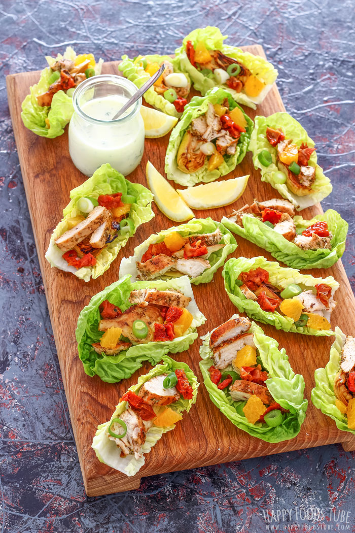 Selection of healthy Mediterranean Chicken Lettuce Wraps