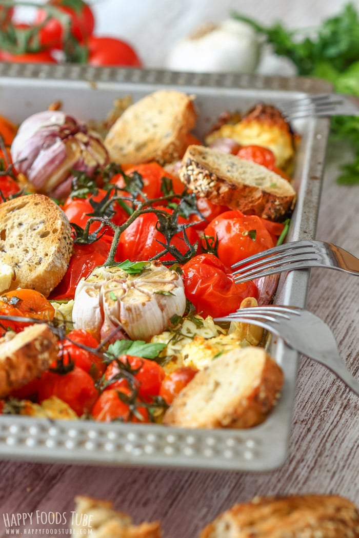 Perfect sice dish Oven Roasted Cherry Tomatoes with Feta and Mozzarella