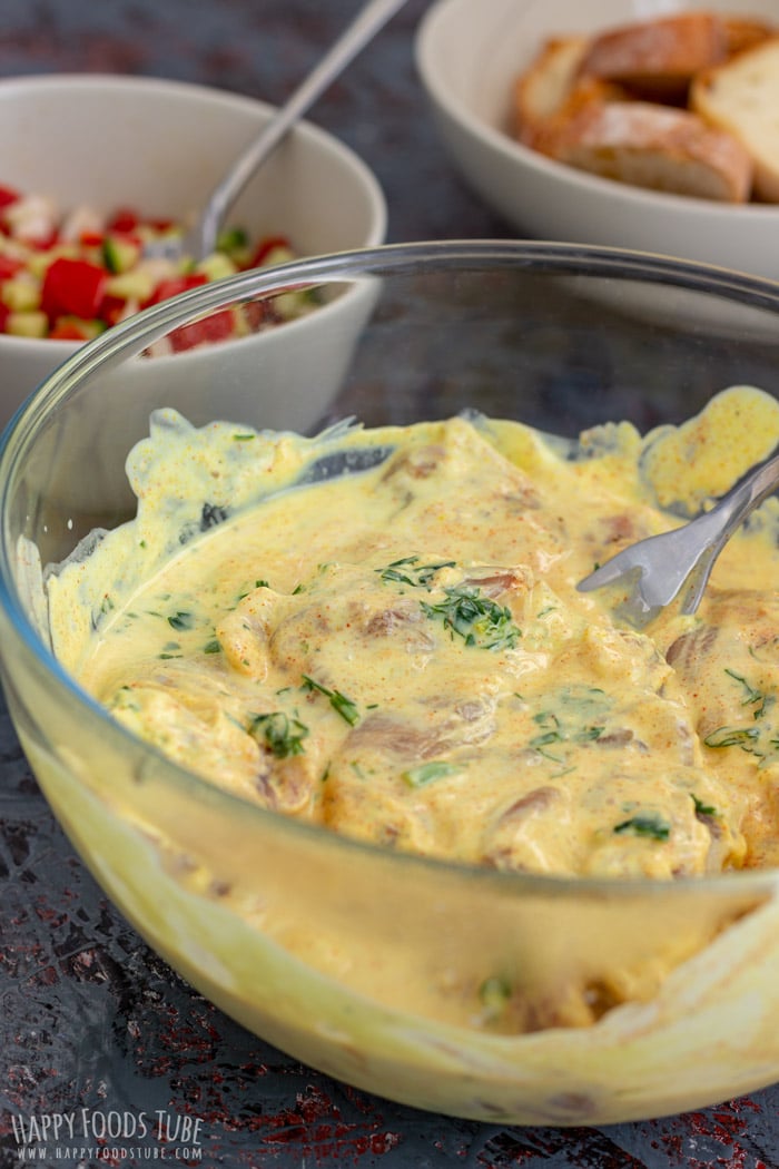 Marinating chicken thighs in the homemade yogurt marinade