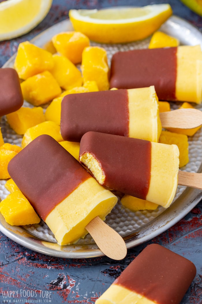 Mango Yogurt Popsicles with Chocolate Glaze