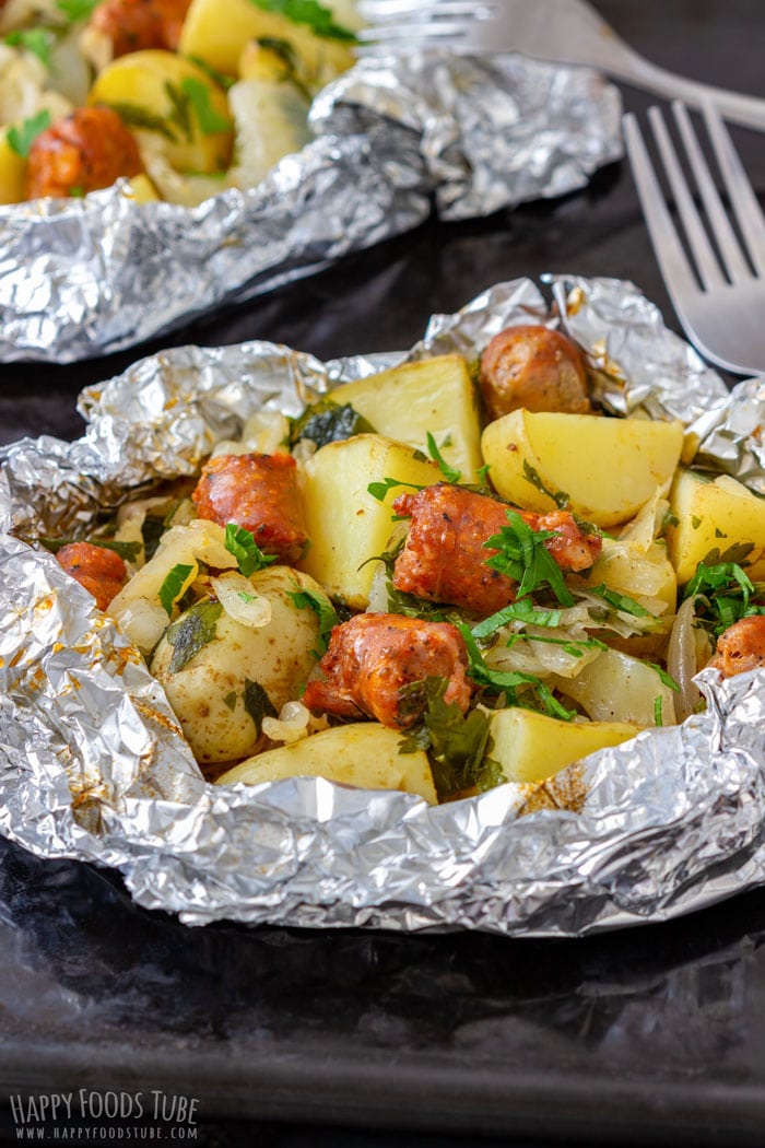 Cabbage and Sausage Foil Packets, perfect for outdoor cooking or oven
