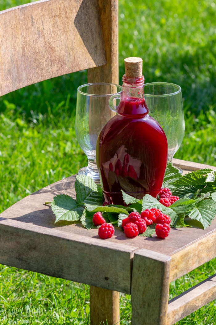 Homemade Raspberry Syrup Outdoors