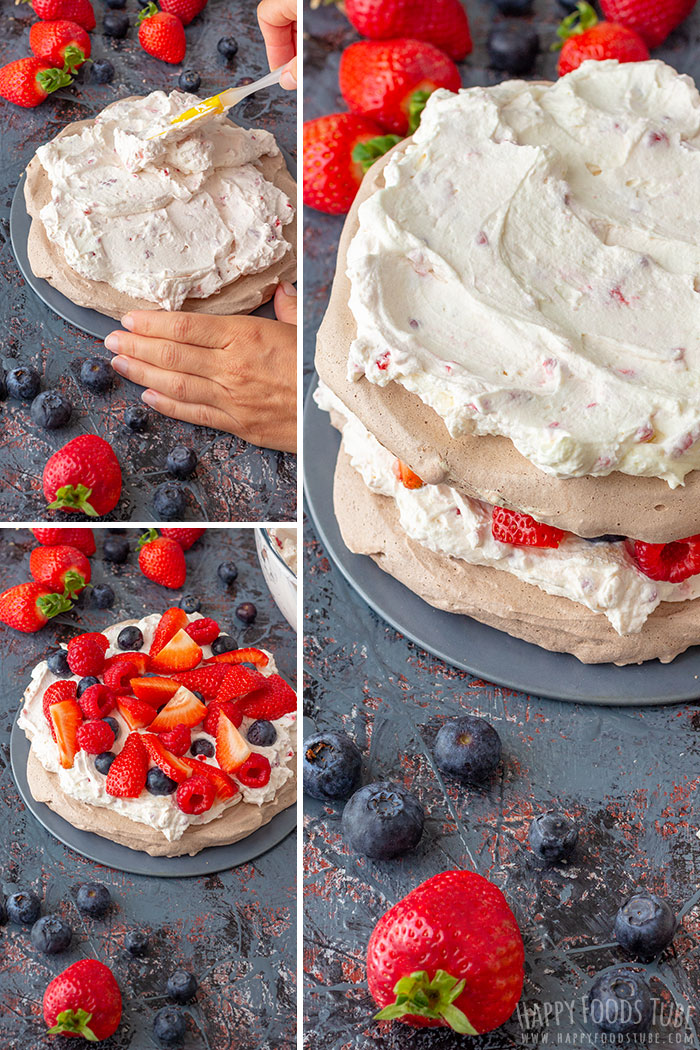 Step by step how to make Triple Berry Chocolate Pavlova Cake