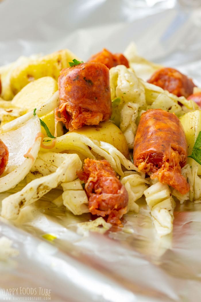 How to make Cabbage and Sausage Foil Packets step 2
