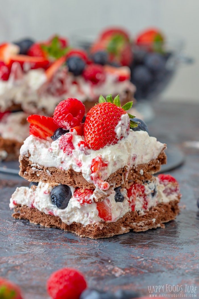 Triple Berry Chocolate Pavlova Cake Slice