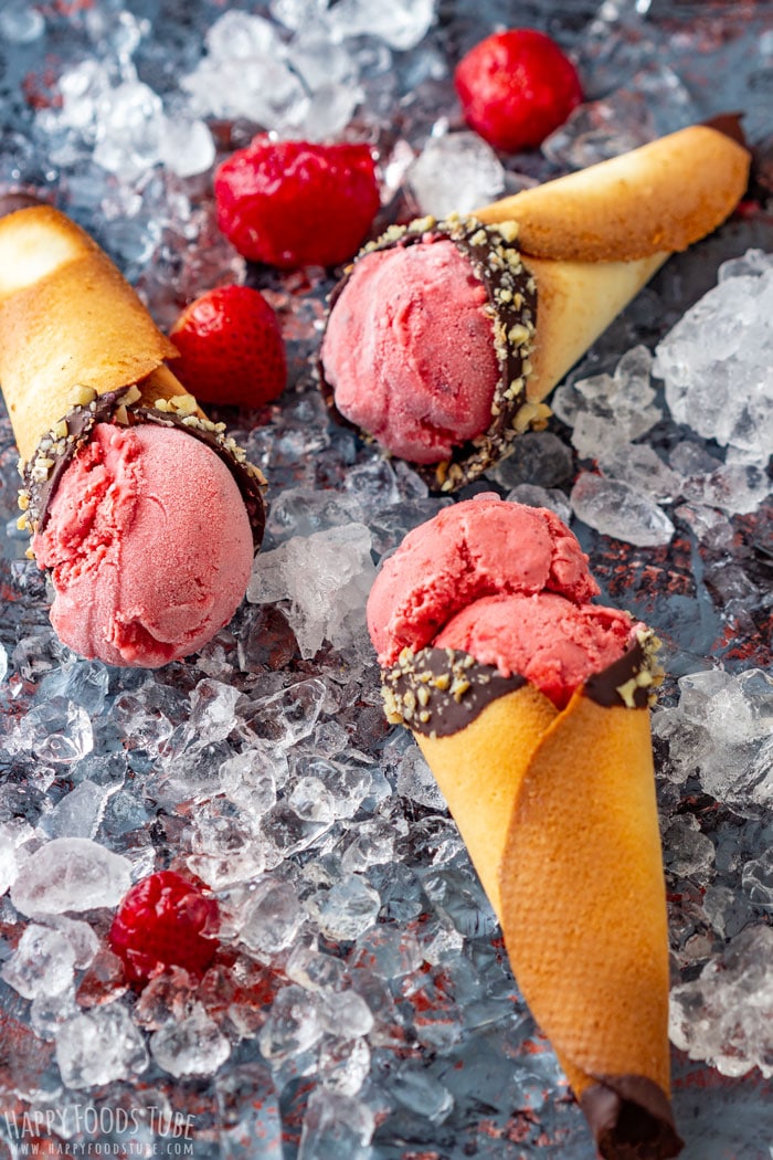 Homemade Strawberry Ice Cream Cones