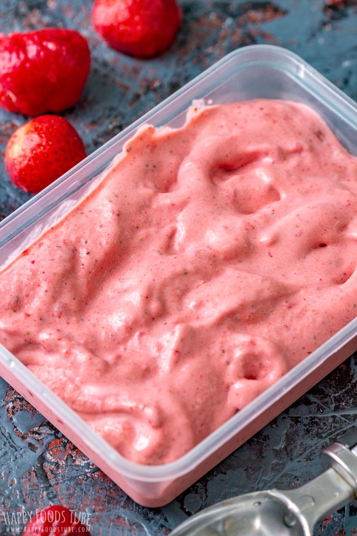 Freshly made Homemade Strawberry Ice Cream in the container