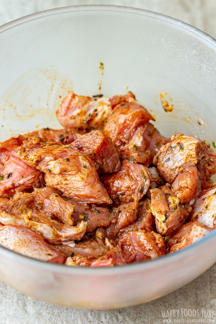 Marinated Turkey Pieces ready to be grilled