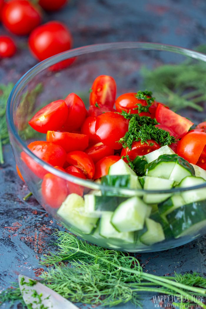 Creamy Cucumber Tomato Salad Chopped Ingredients