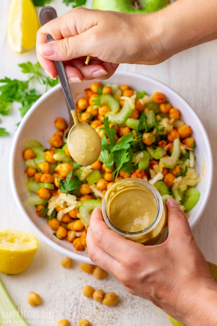 Healthy Apple Chickpea Salad Topping with Dressing