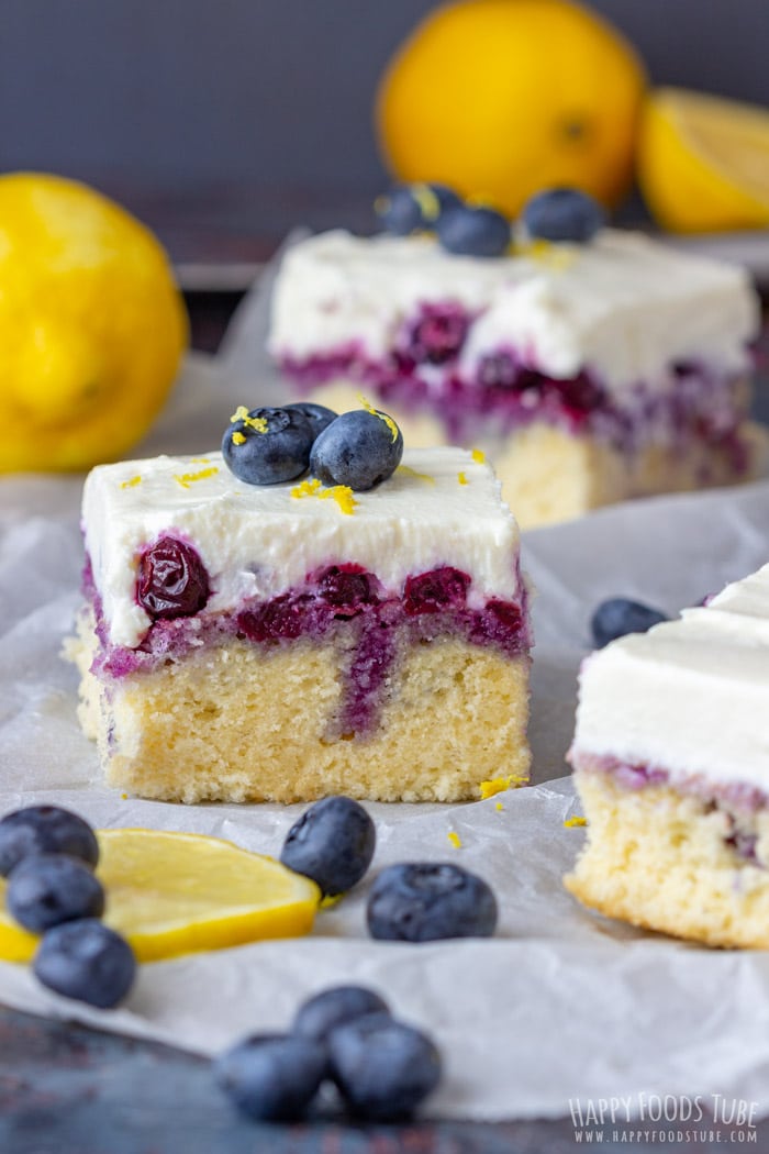 Lemon Blueberry Poke Cake Slice