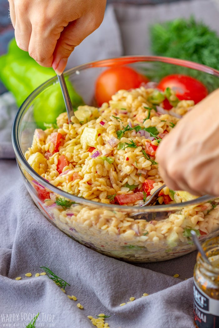 Serving the Creamy Orzo Pasta Salad