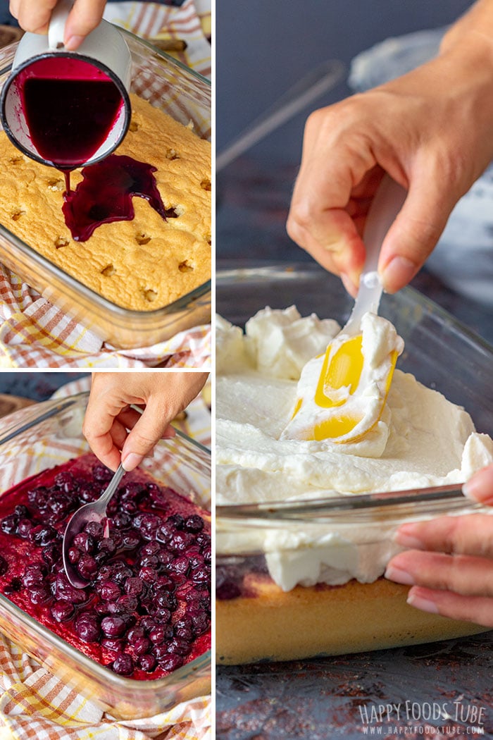 Step by step how to make Lemon Blueberry Poke Cake collage 2