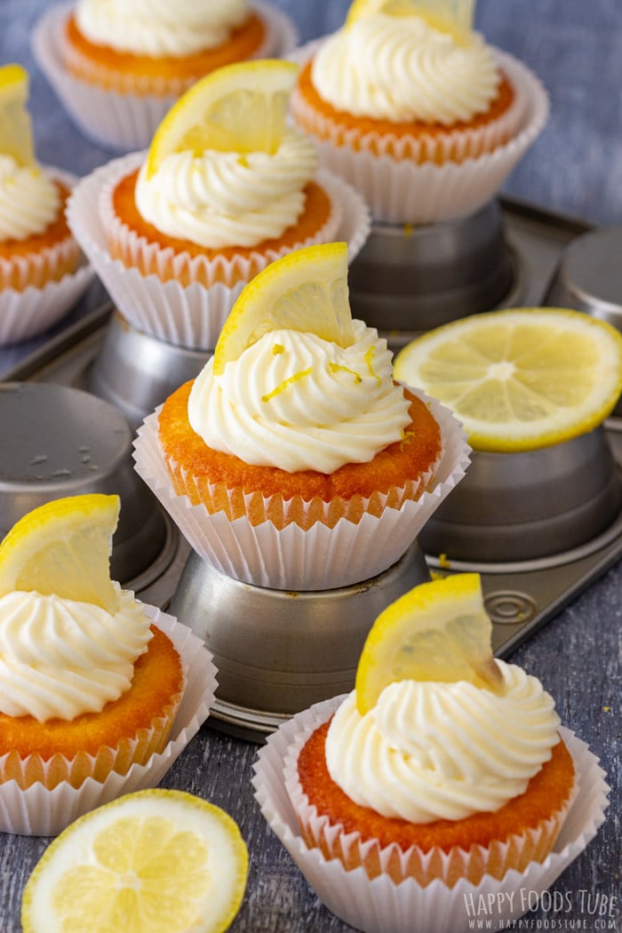 Easy Lemon Cupcakes with Vanilla Frosting - Happy Foods Tube