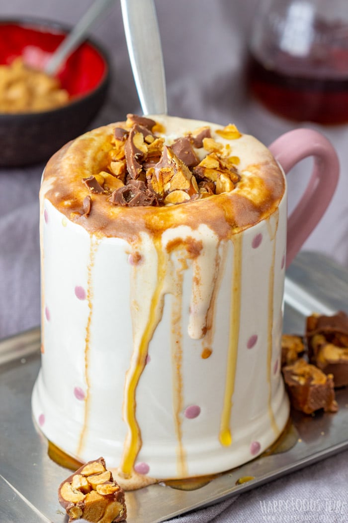 Homemade Peanut Butter Hot Chocolate topped with Reeses