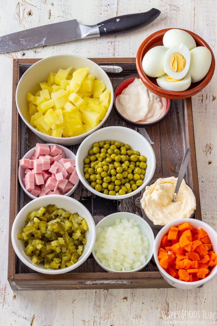 Ingredients for Creamy Potato and Ham Salad