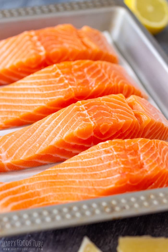 Raw Salmon Fillets on the Baking Tray