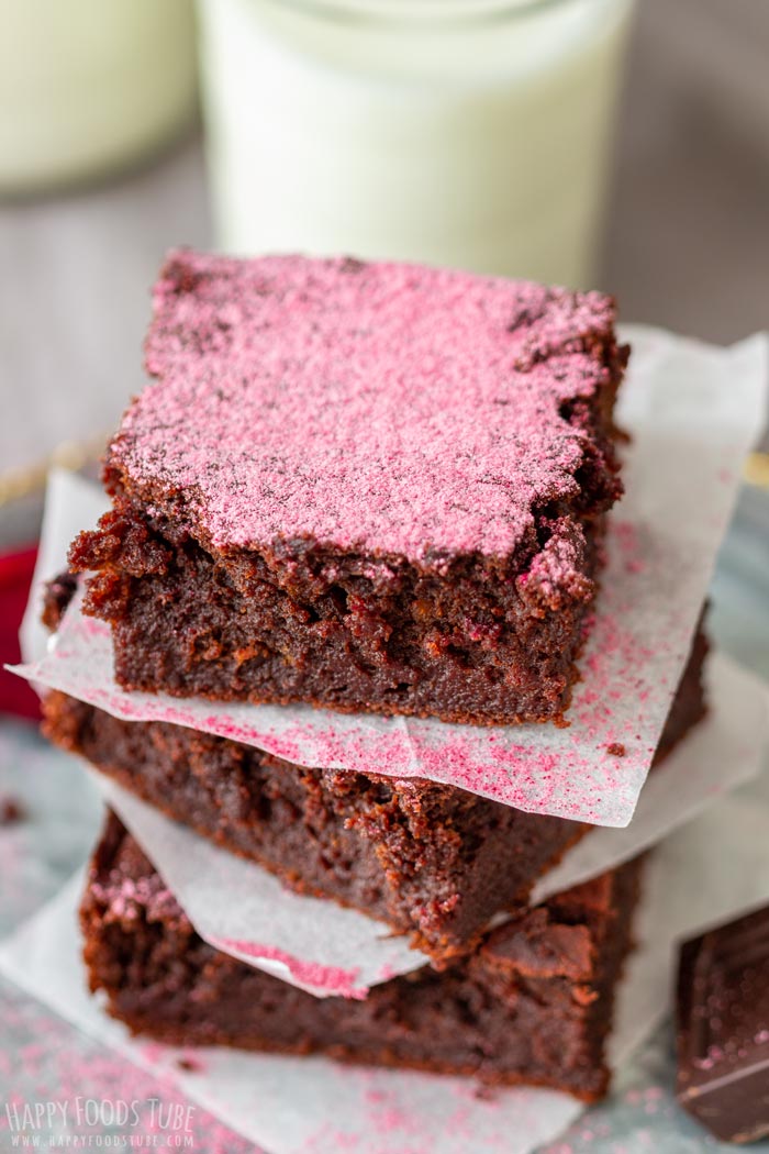 Dark Chocolate Beet Brownies with Pink Dusting