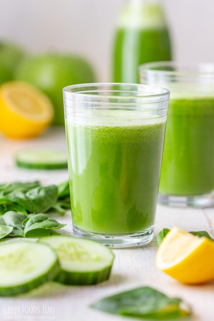 Close-up of homemade green juice.