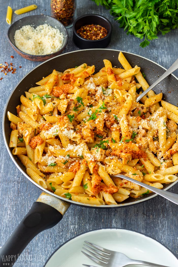 Leftover Turkey Pasta on the Skillet Pan