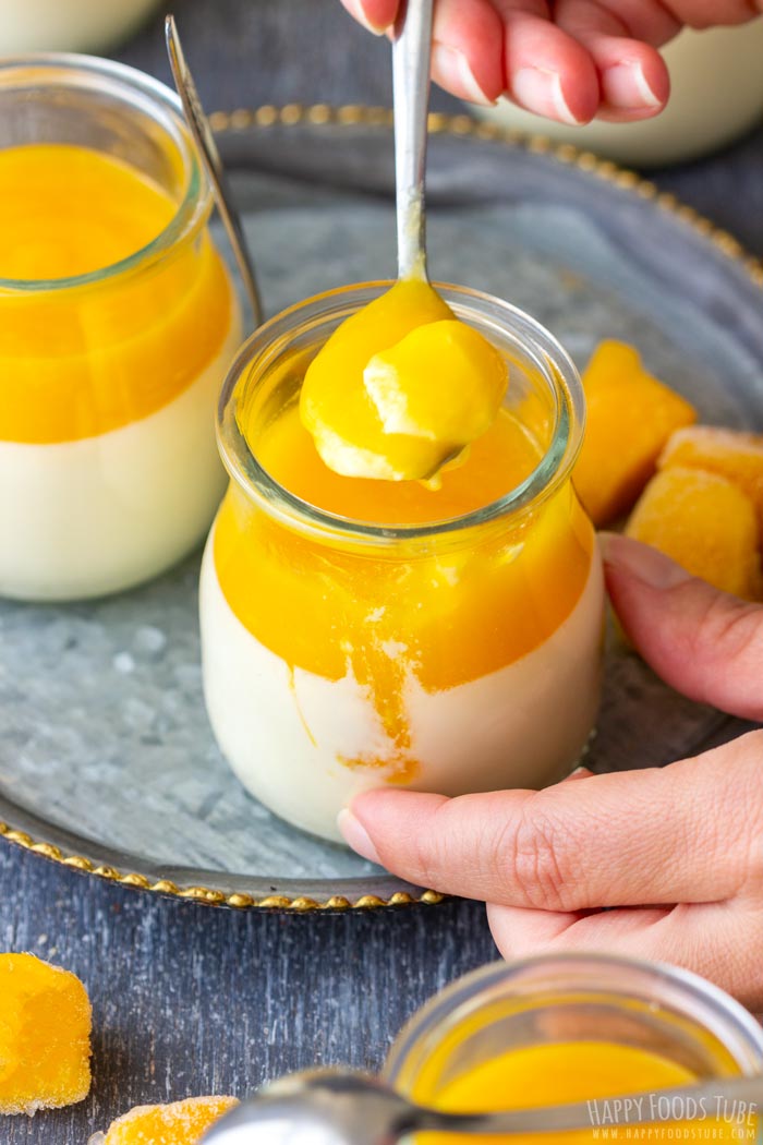 Eating Deliciuos Homemade Mango Panna Cotta