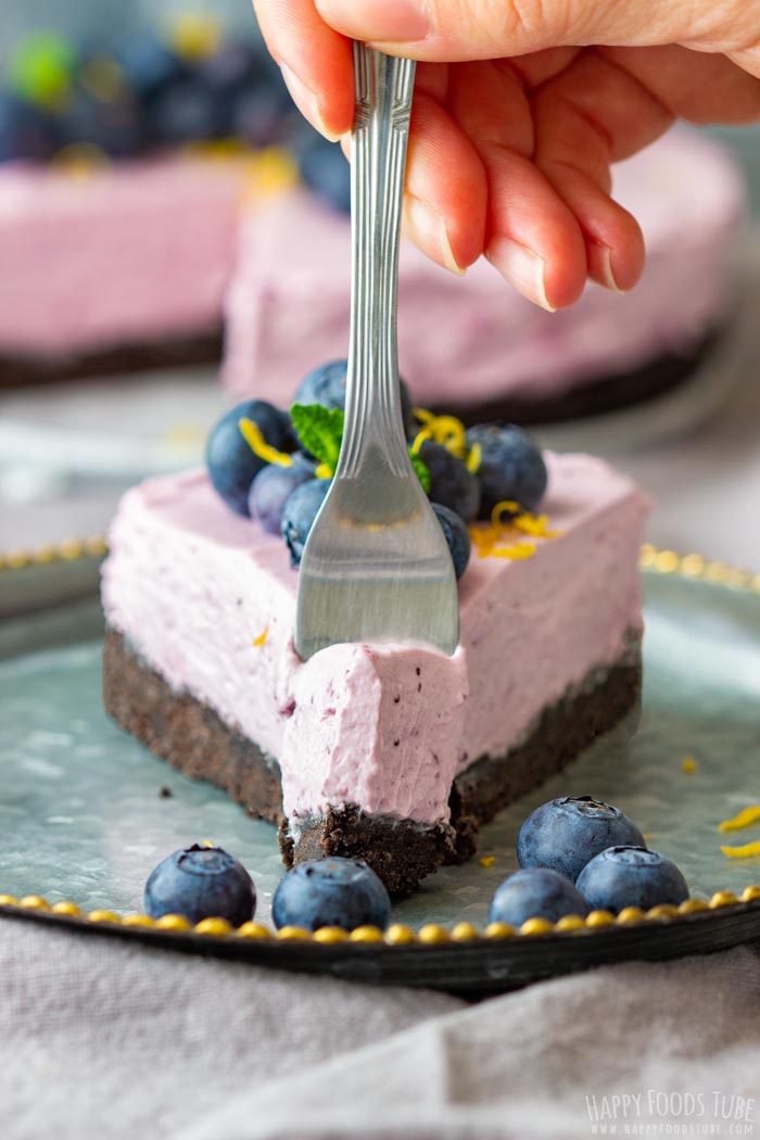 Eating No Bake Blueberry Cheesecake