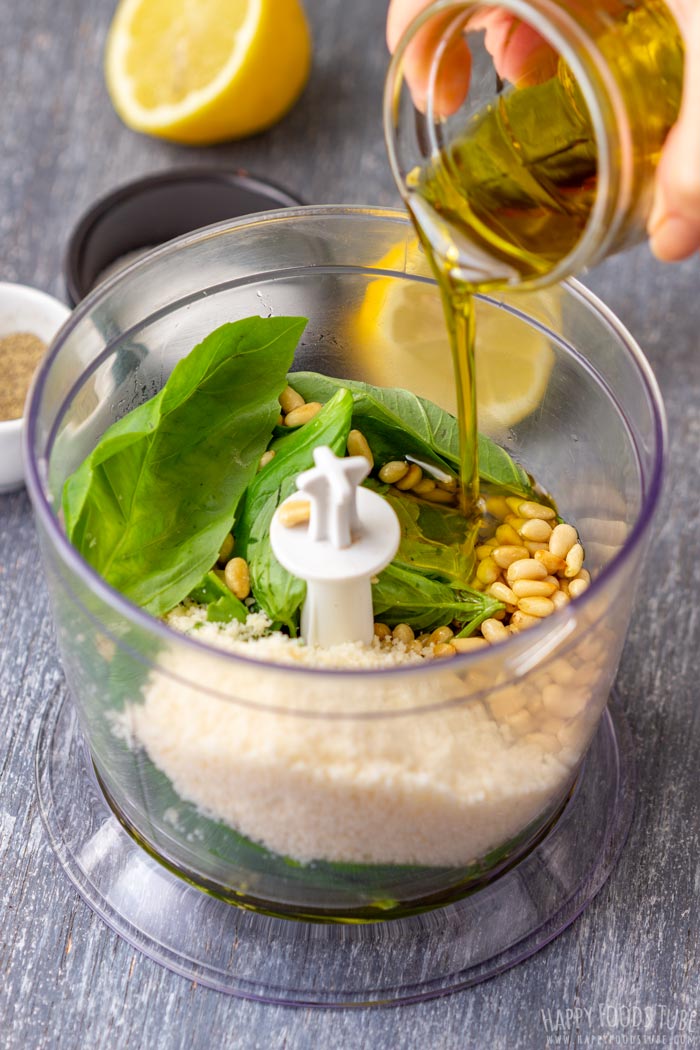 Process Shots of Fresh Basil Pesto Step 1