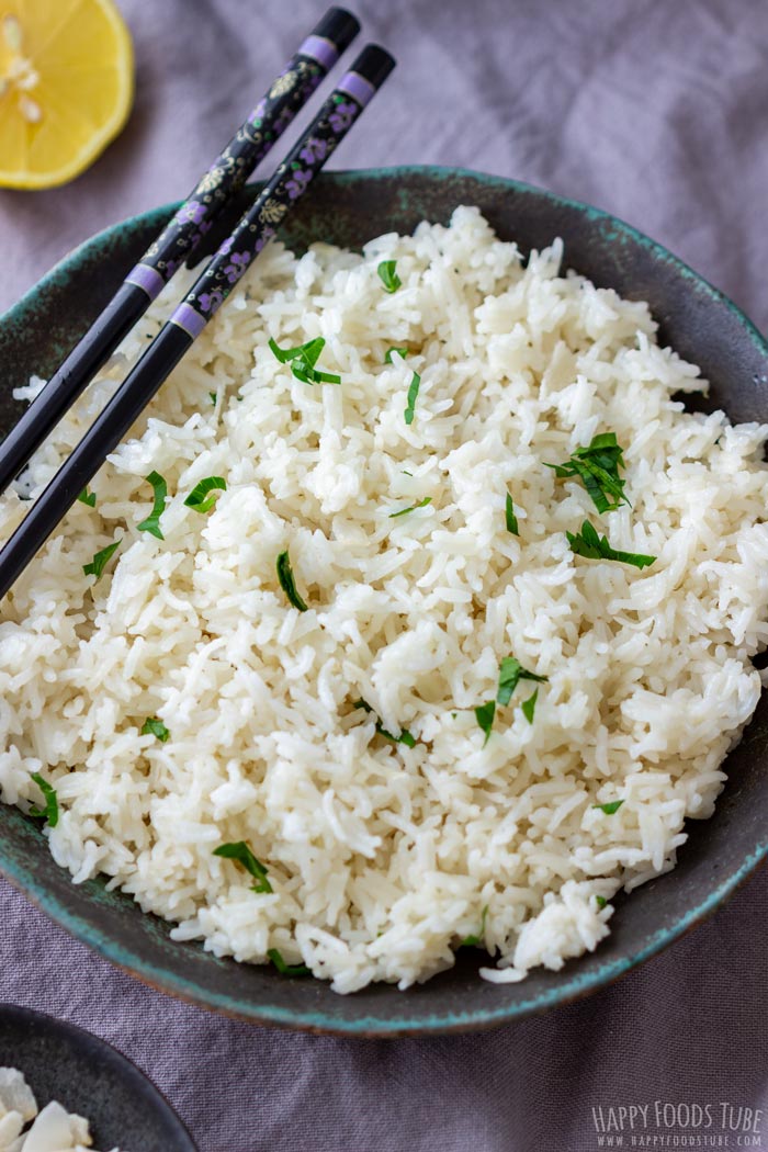 Bowl of Instant Pot Coconut Rice with Chopsticks