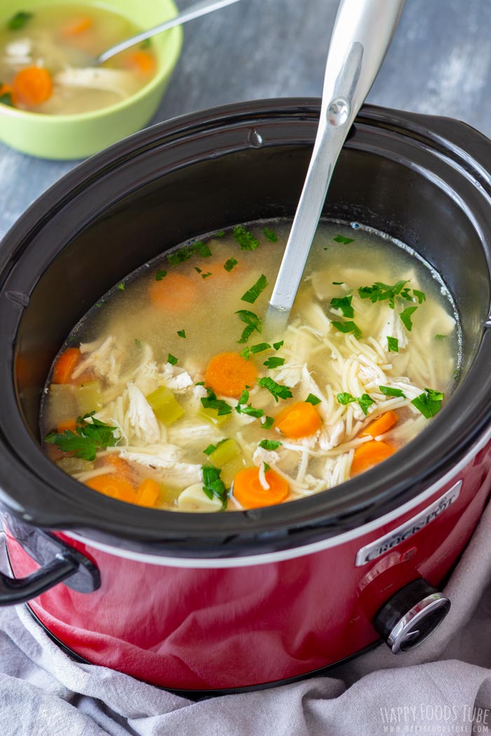 Slow Cooker Chicken Noodle Soup Recipe - Happy Foods Tube