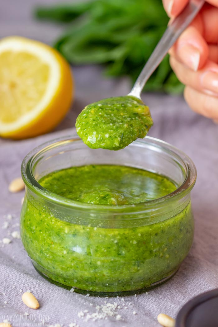 Spooning Fresh Basil Pesto