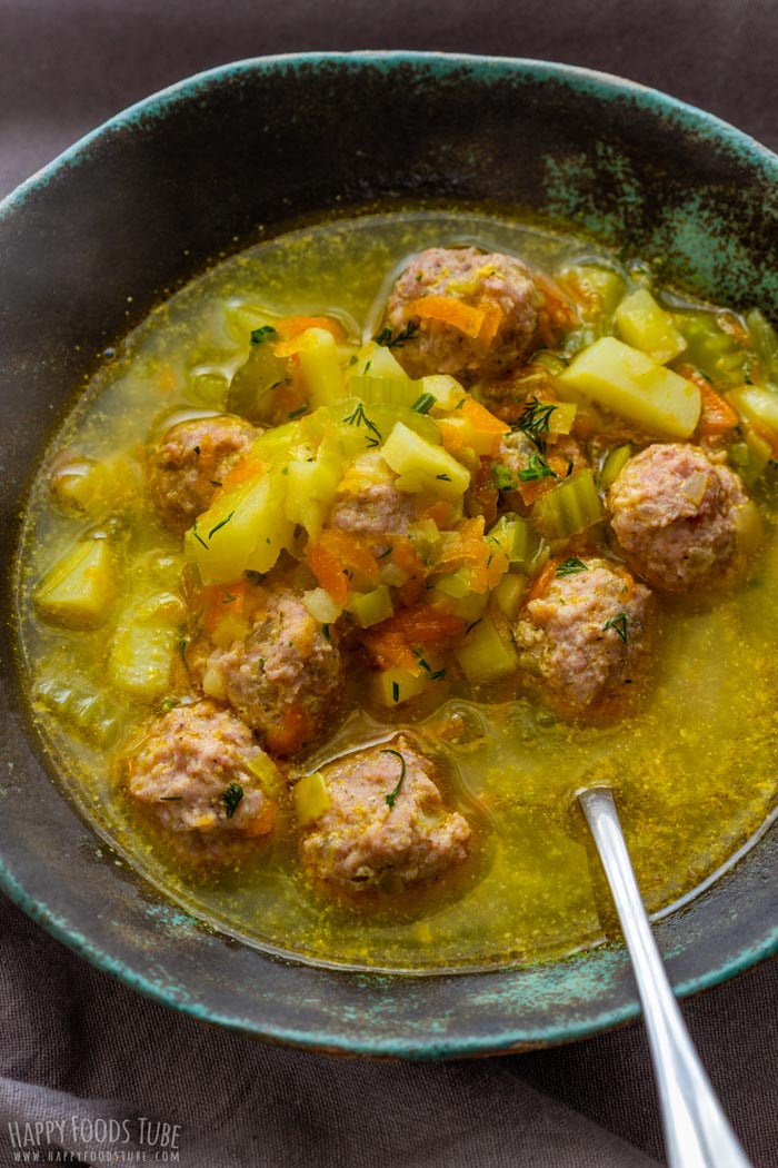 Homemade Meatball Soup in the Bowl