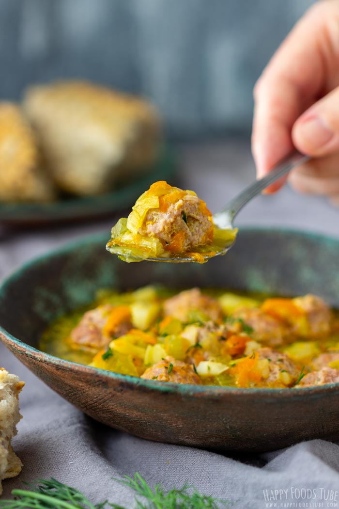 Spoon of Homemade Meatball Soup