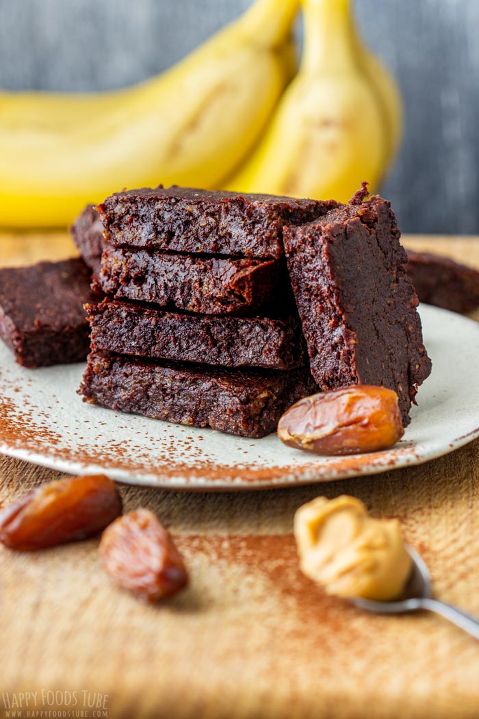 Flourless Vegan Peanut Butter Banana Brownies on a Plate