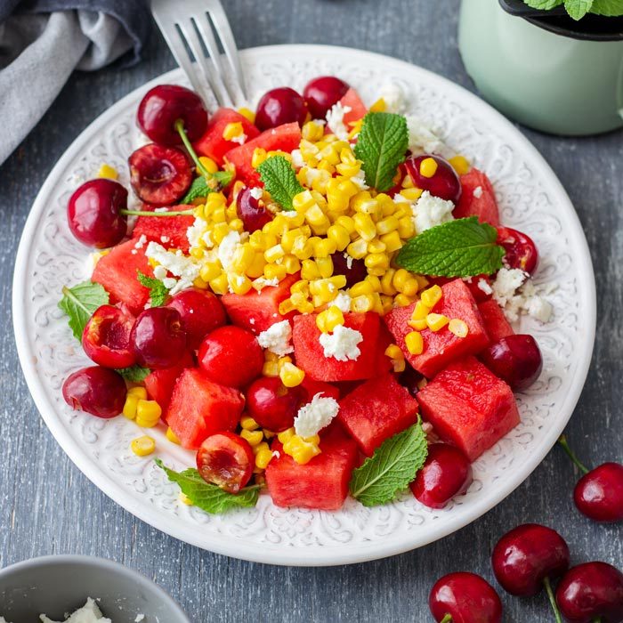 Watermelon Feta Salad with Cherries