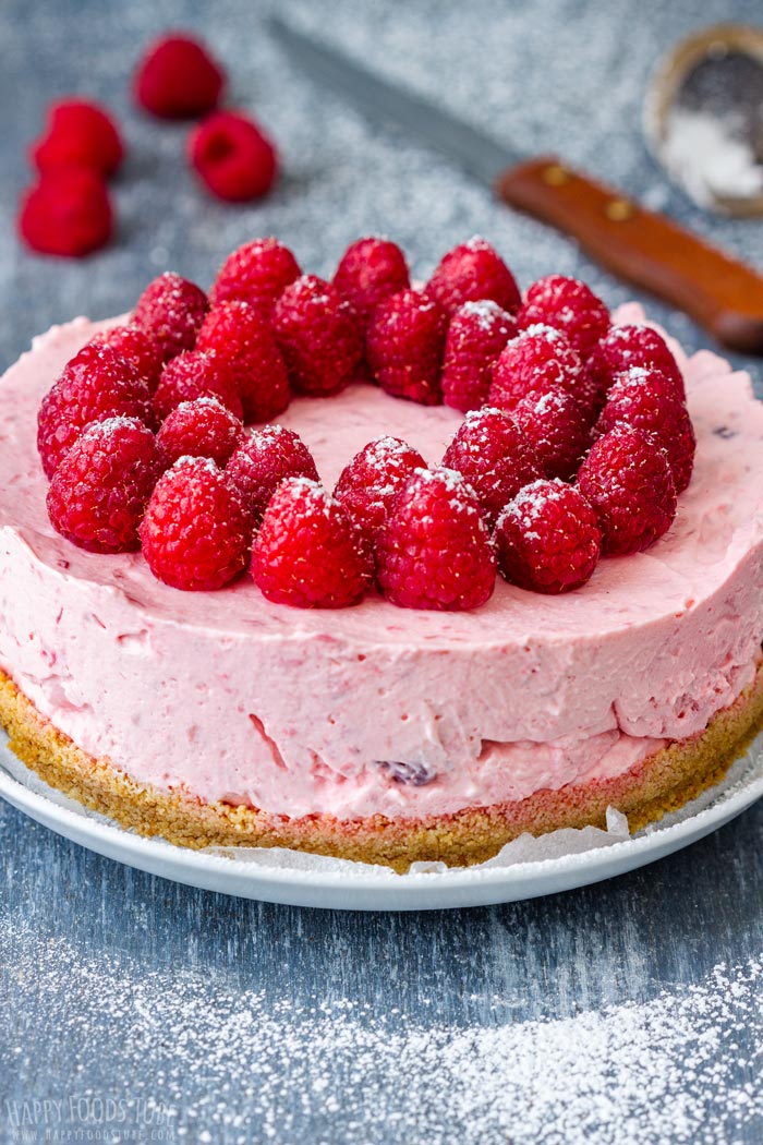 No Bake Raspberry Cheesecake with Fresh Strawberries