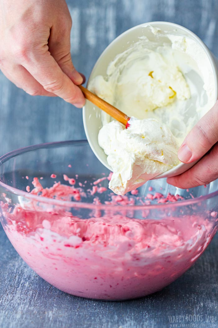 Step by Step How to Make No Bake Raspberry Cheesecake - Adding the Whipping Cream