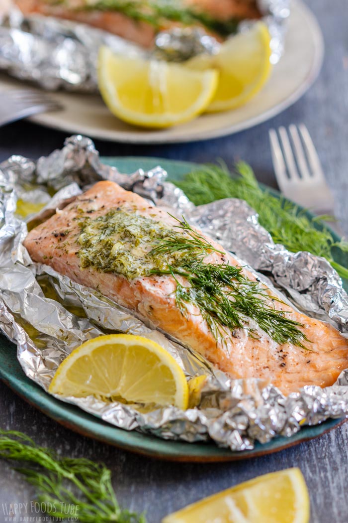 Grilled Salmon Foil Packets with Lemon Dill Compound Butter