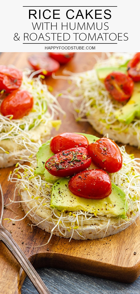 Healthy Rice Cakes with Hummus and Roasted Tomatoes