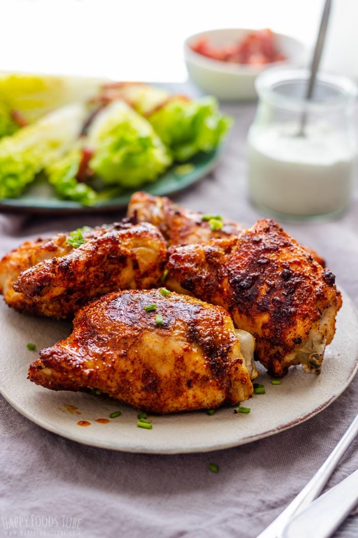 Crispy air fryer chicken thighs on the plate