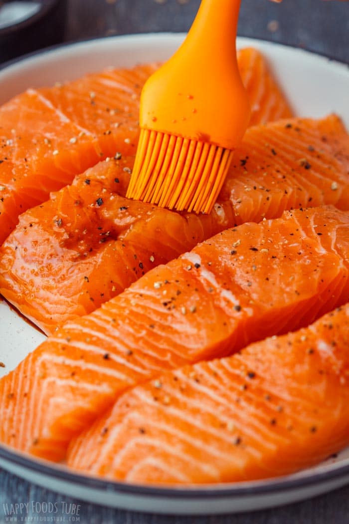 Brushing Salmon Fillets with Soy Sauce