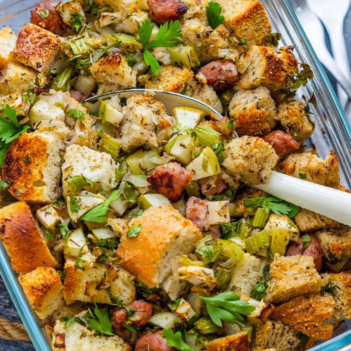 Sausage and Apple Stuffing Recipe - Happy Foods Tube