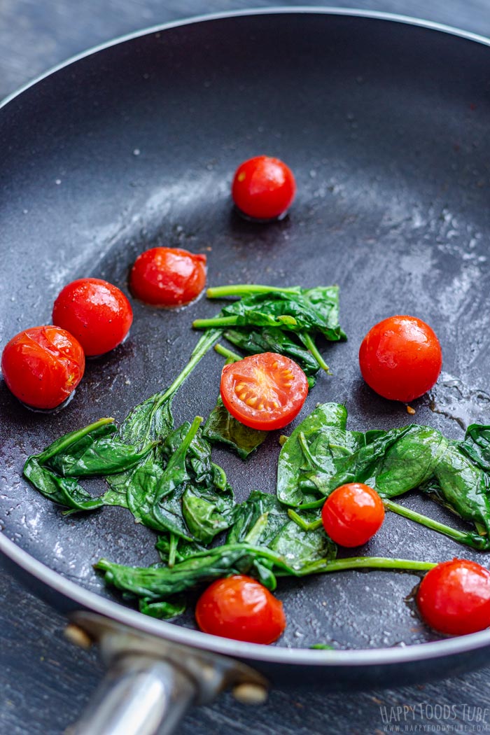 Cooking Tomatoes and Spinach on the Skillet